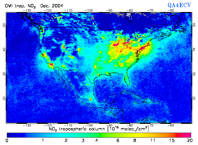 Regional Tropospheric NO2 of December 2004