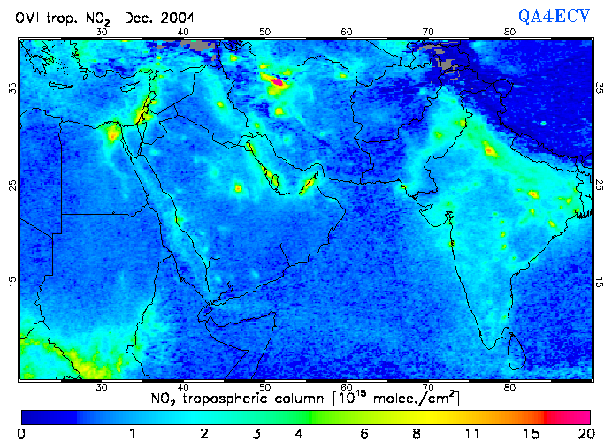 Regional Tropospheric NO2 of December 2004