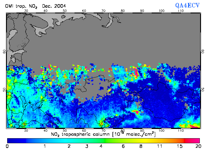 Regional Tropospheric NO2 of December 2004