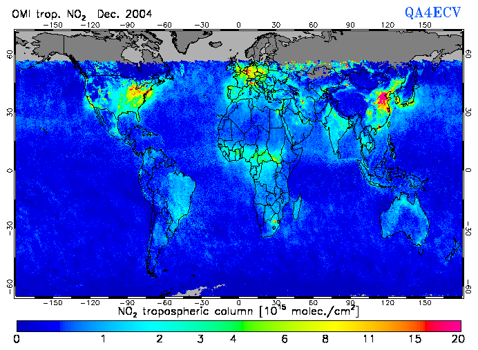 Regional Tropospheric NO2 of December 2004