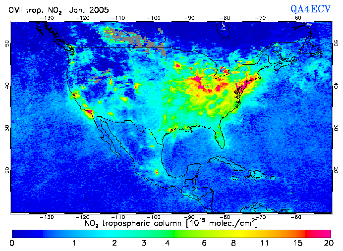 Regional Tropospheric NO2 of January 2005
