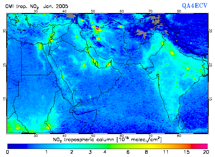 Regional Tropospheric NO2 of January 2005