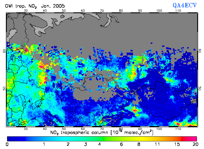 Regional Tropospheric NO2 of January 2005