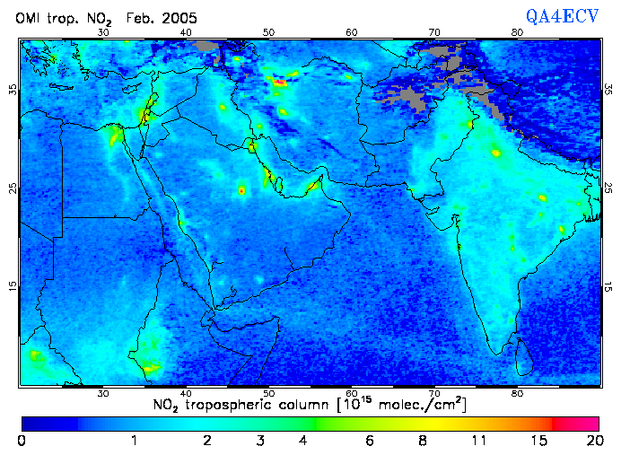 Regional Tropospheric NO2 of February 2005