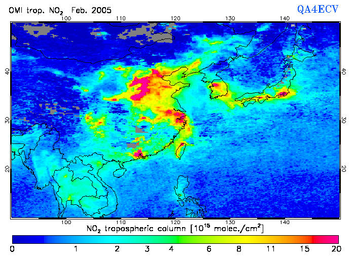 Regional Tropospheric NO2 of February 2005