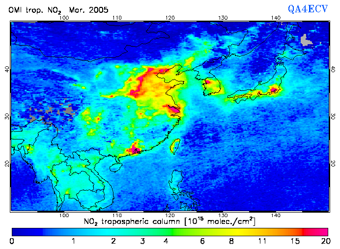 Regional Tropospheric NO2 of March 2005