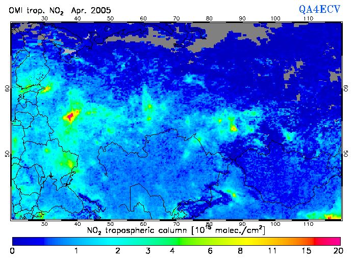 Regional Tropospheric NO2 of April 2005