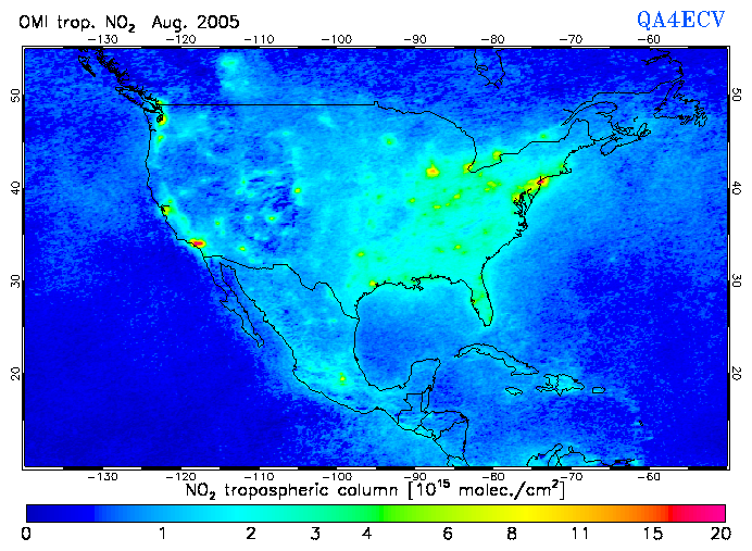 Regional Tropospheric NO2 of August 2005