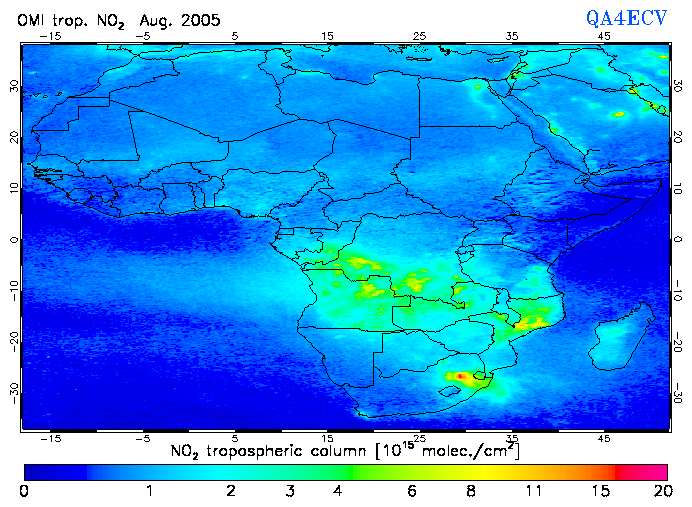 Regional Tropospheric NO2 of August 2005