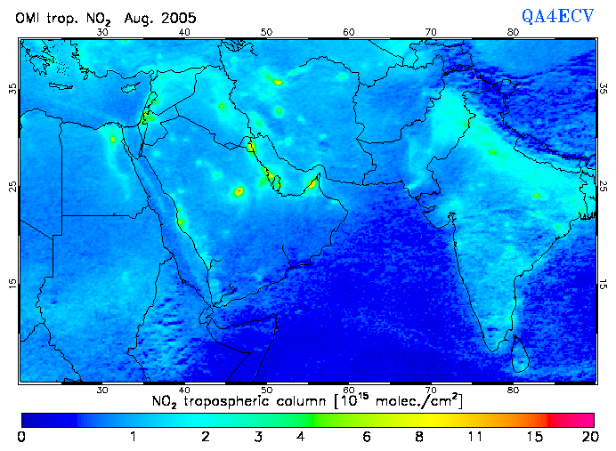 Regional Tropospheric NO2 of August 2005