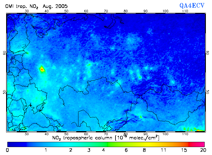 Regional Tropospheric NO2 of August 2005