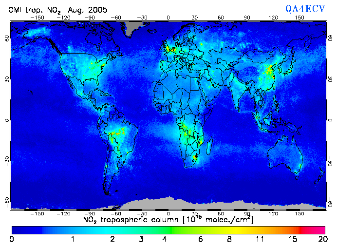 Regional Tropospheric NO2 of August 2005