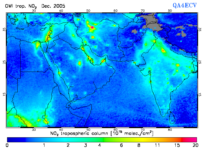 Regional Tropospheric NO2 of December 2005