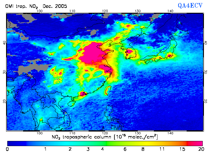 Regional Tropospheric NO2 of December 2005