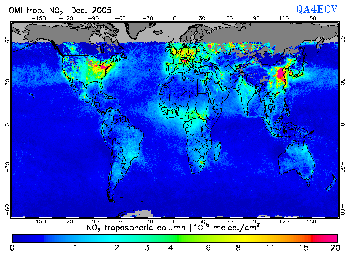 Regional Tropospheric NO2 of December 2005