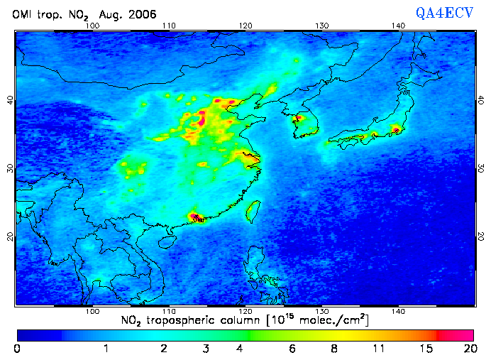 Regional Tropospheric NO2 of August 2006