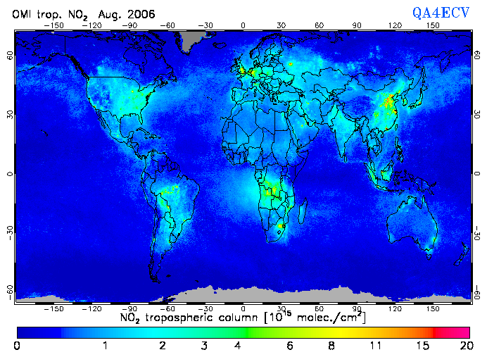 Regional Tropospheric NO2 of August 2006