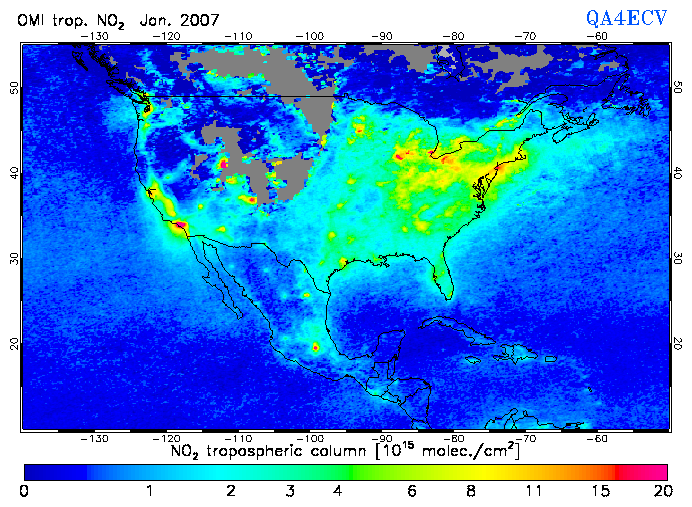 Regional Tropospheric NO2 of January 2007