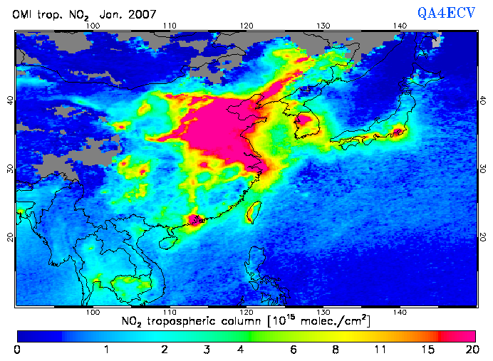 Regional Tropospheric NO2 of January 2007