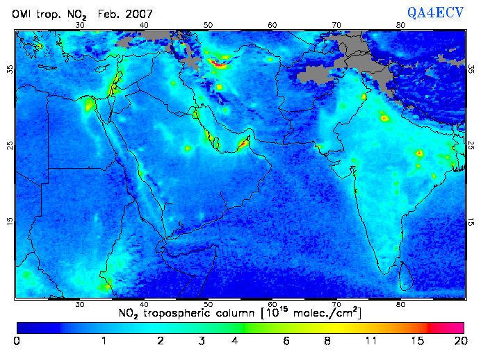 Regional Tropospheric NO2 of February 2007