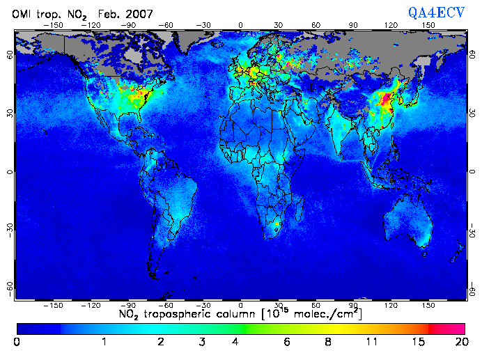 Regional Tropospheric NO2 of February 2007