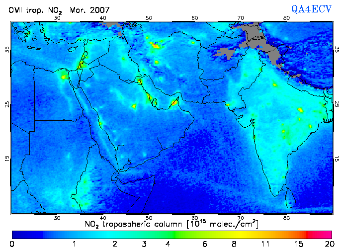 Regional Tropospheric NO2 of March 2007
