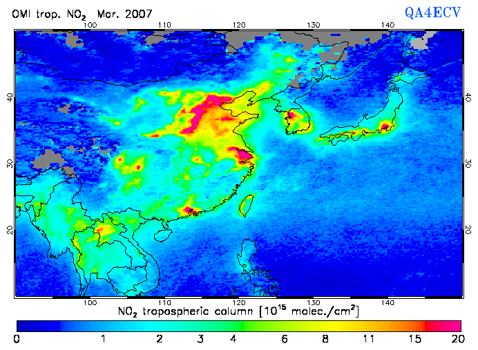Regional Tropospheric NO2 of March 2007