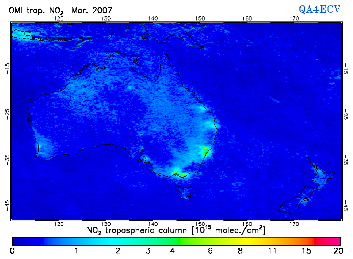 Regional Tropospheric NO2 of March 2007