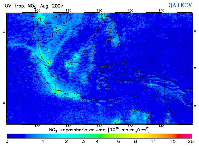 Regional Tropospheric NO2 of August 2007
