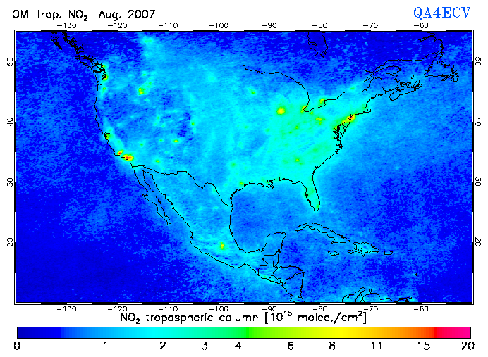 Regional Tropospheric NO2 of August 2007