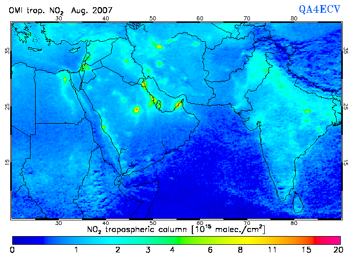 Regional Tropospheric NO2 of August 2007