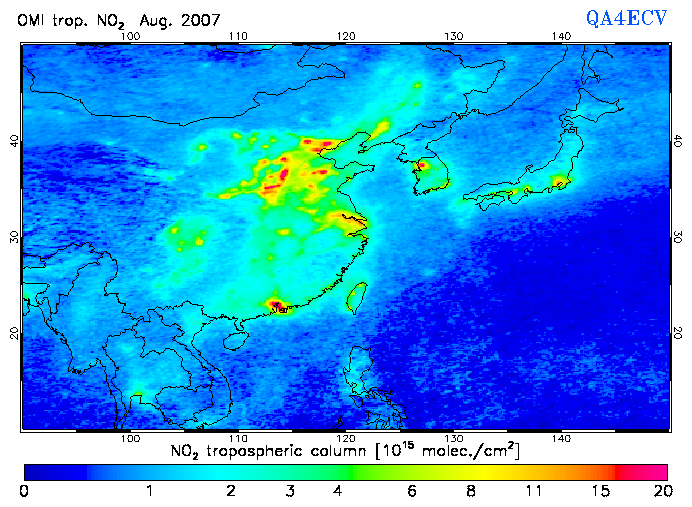 Regional Tropospheric NO2 of August 2007