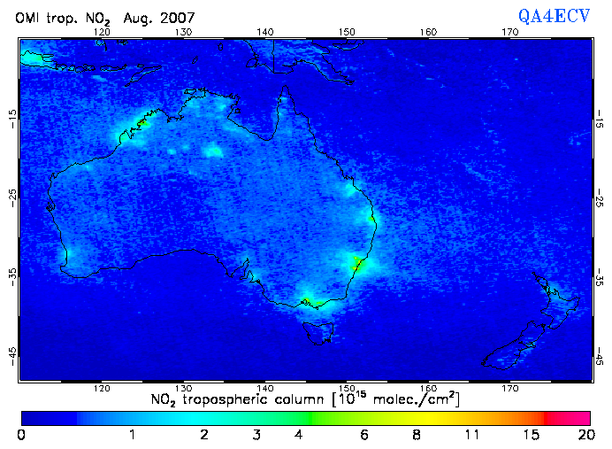 Regional Tropospheric NO2 of August 2007