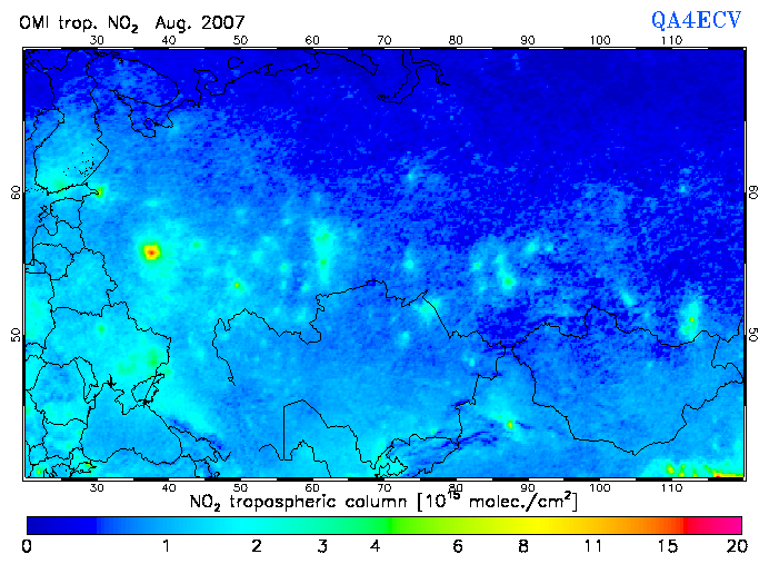 Regional Tropospheric NO2 of August 2007