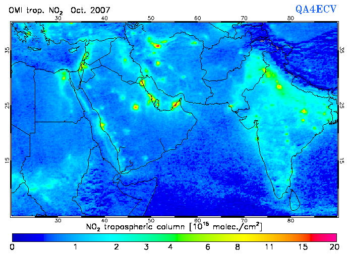 Regional Tropospheric NO2 of October 2007