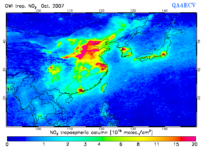 Regional Tropospheric NO2 of October 2007