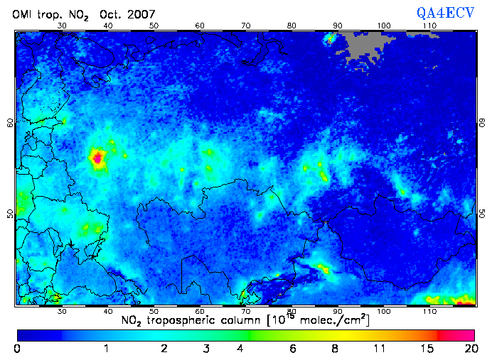 Regional Tropospheric NO2 of October 2007