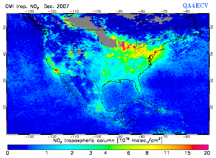 Regional Tropospheric NO2 of December 2007