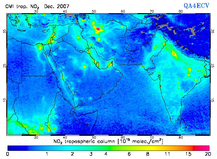 Regional Tropospheric NO2 of December 2007