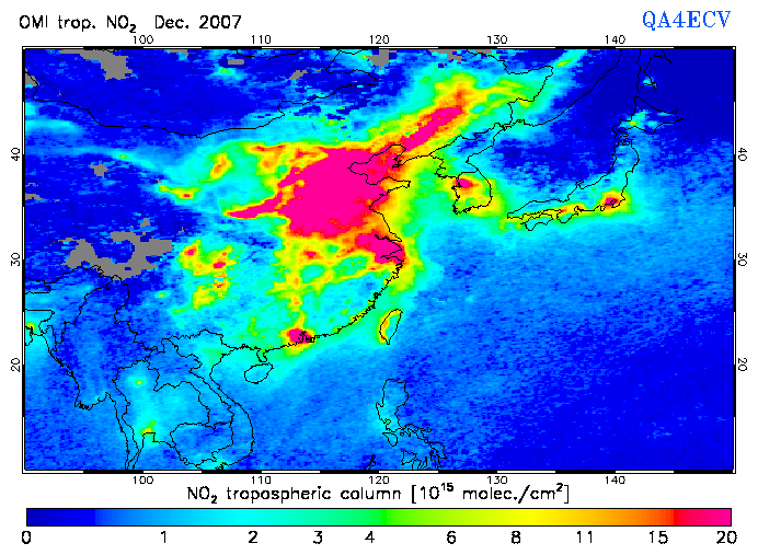 Regional Tropospheric NO2 of December 2007