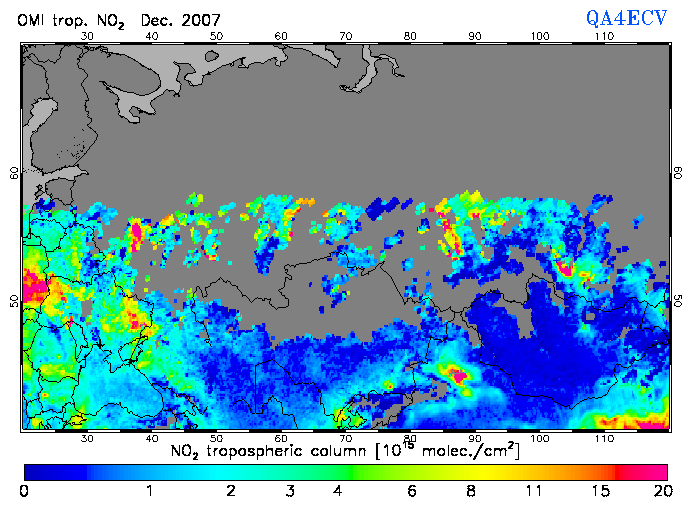 Regional Tropospheric NO2 of December 2007