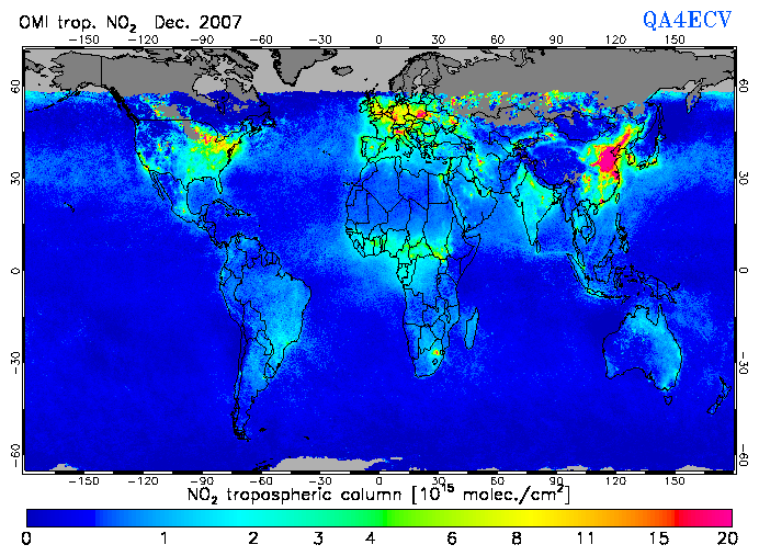 Regional Tropospheric NO2 of December 2007