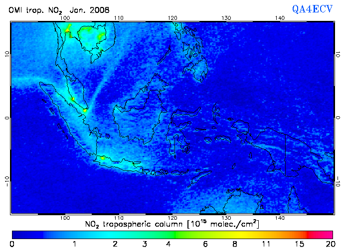 Regional Tropospheric NO2 of January 2008