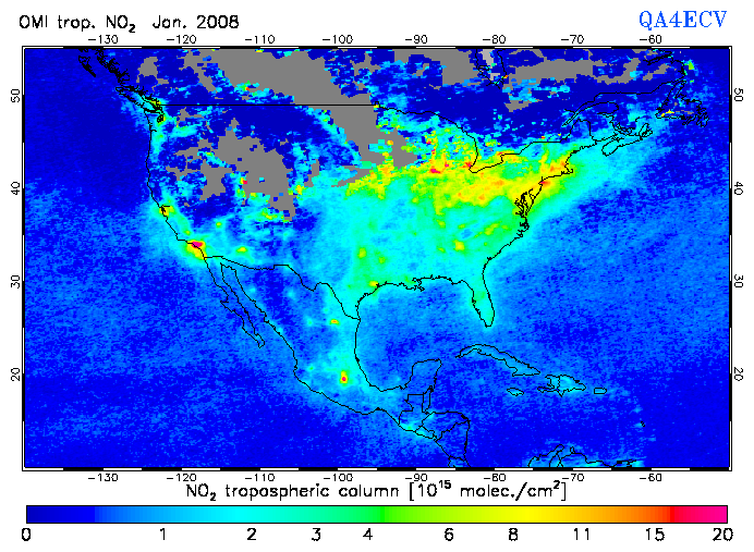 Regional Tropospheric NO2 of January 2008