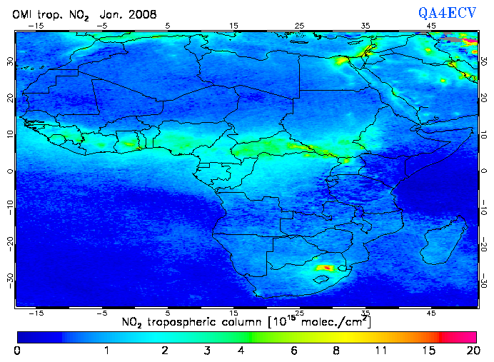 Regional Tropospheric NO2 of January 2008