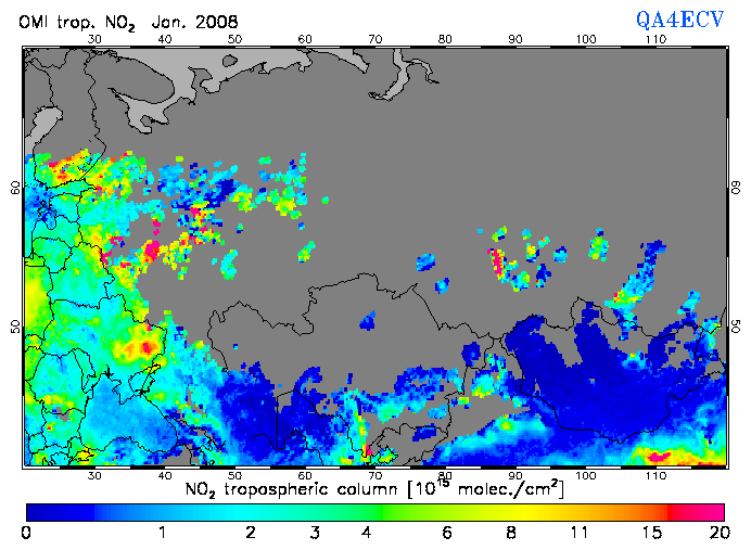 Regional Tropospheric NO2 of January 2008