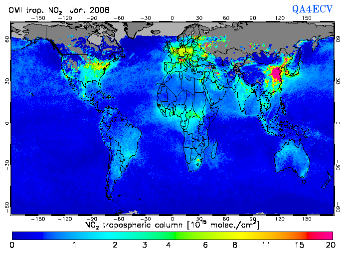 Regional Tropospheric NO2 of January 2008