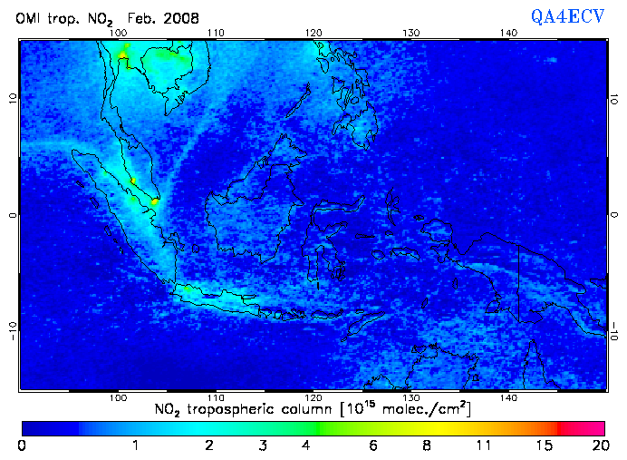 Regional Tropospheric NO2 of February 2008