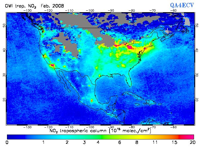 Regional Tropospheric NO2 of February 2008