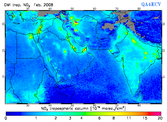Regional Tropospheric NO2 of February 2008